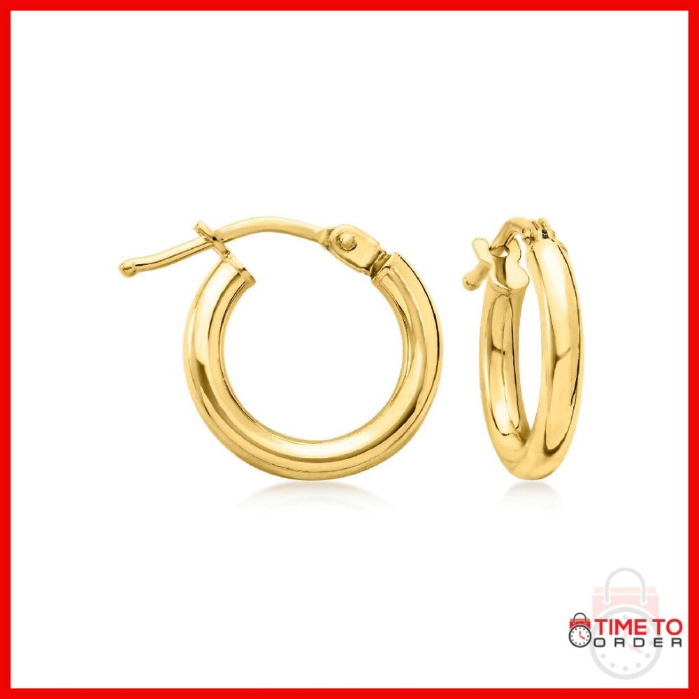 18kt Gold Hoop Earrings 2mm Wide 1/2 Inch Italian Crafted